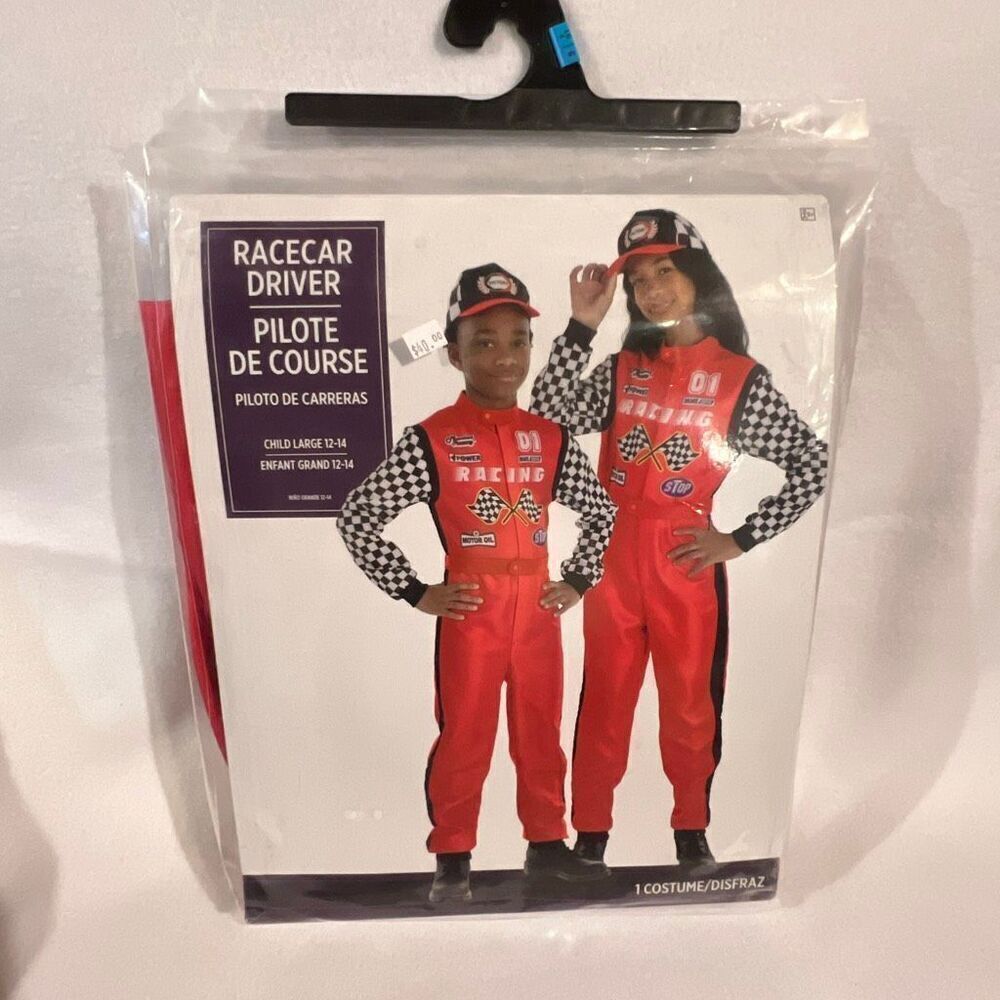 Party City Kids Red Black Race Car Driver Jumpsuit Halloween Costume Large NWT